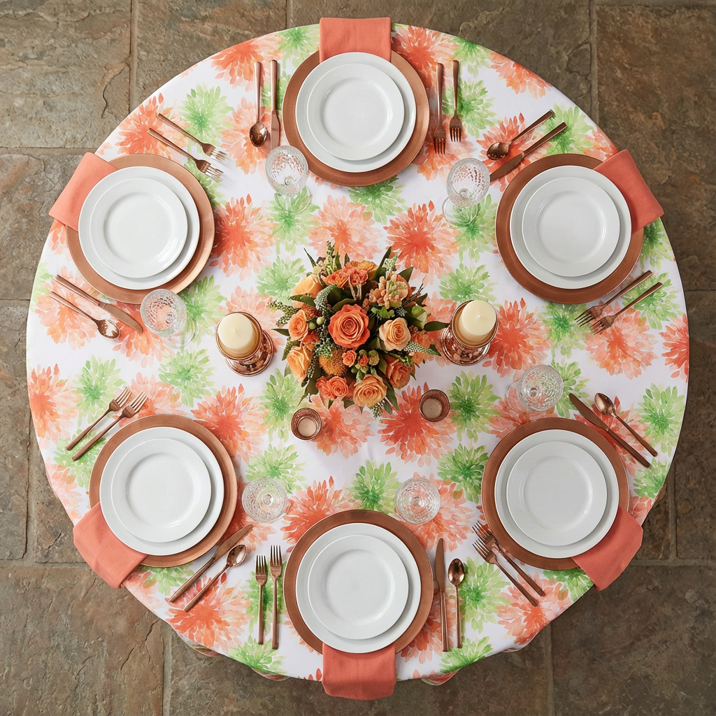 Blooming Mums 108" Round Tablecloth - CV Linens