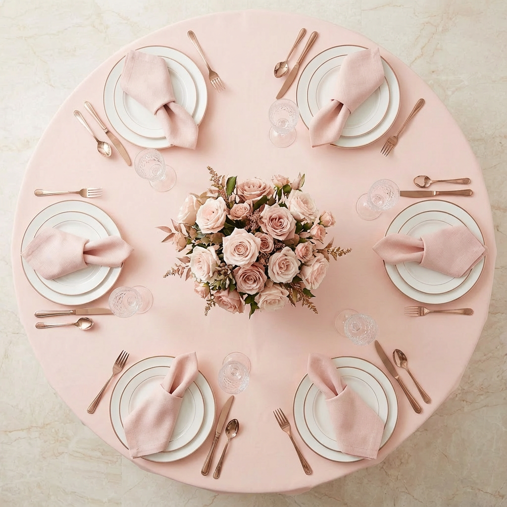 Blush/Rose Gold Economy Polyester 108" Round Tablecloth | Wedding | Event | Wholesale by CV Linens