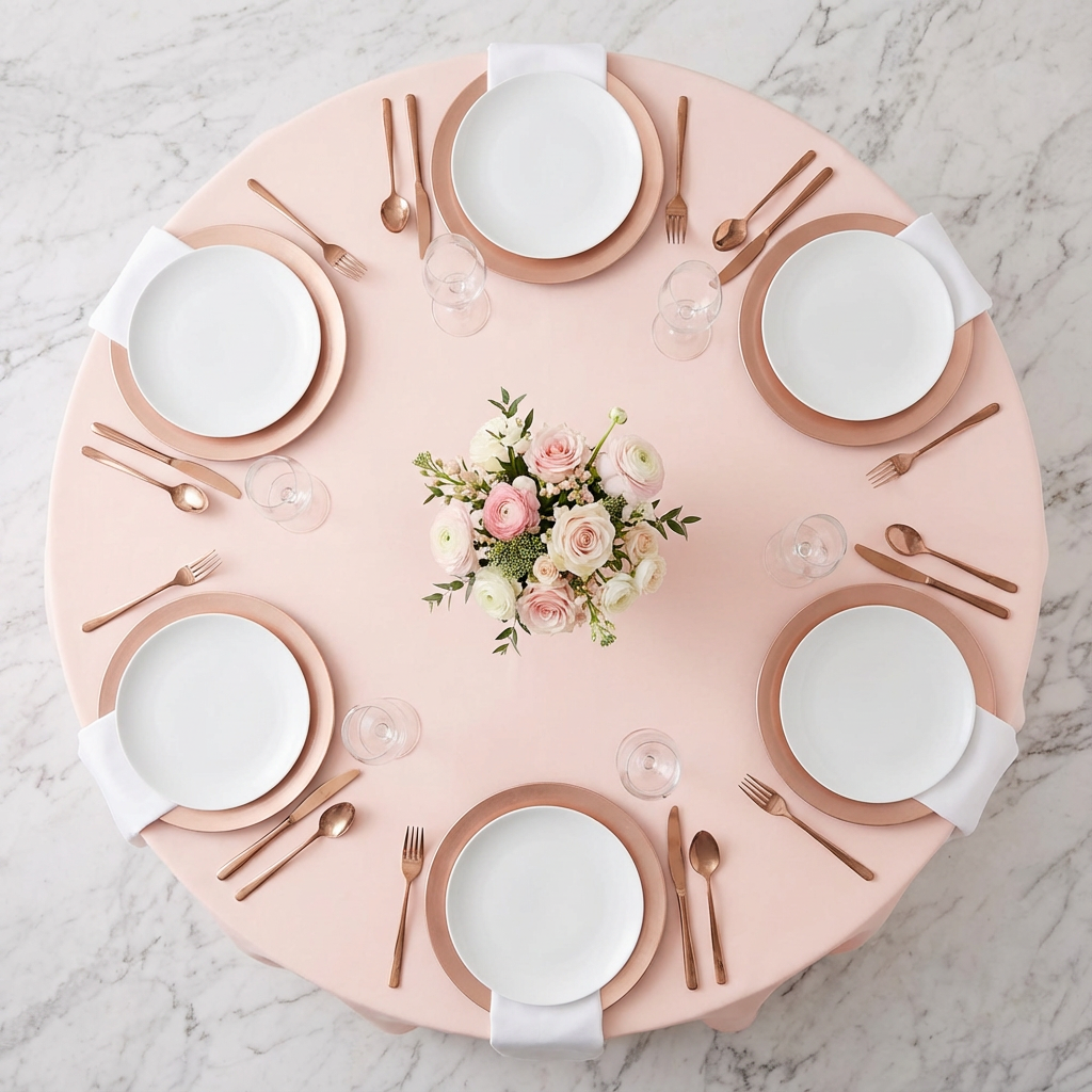Premium Polyester 108" Round Tablecloth - Blush - CV Linens