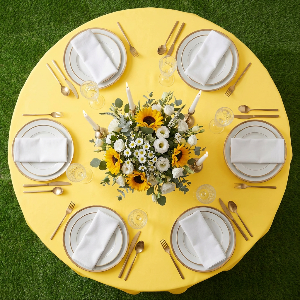 Canary Yellow Premium Polyester 108" Round Tablecloth | Wedding | Event | Wholesale by CV Linens