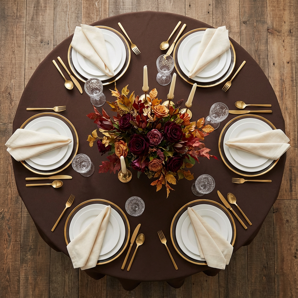 Chocolate Brown Premium Polyester Round Tablecloth Size: 108 in | Wedding | Event | Wholesale by CV Linens