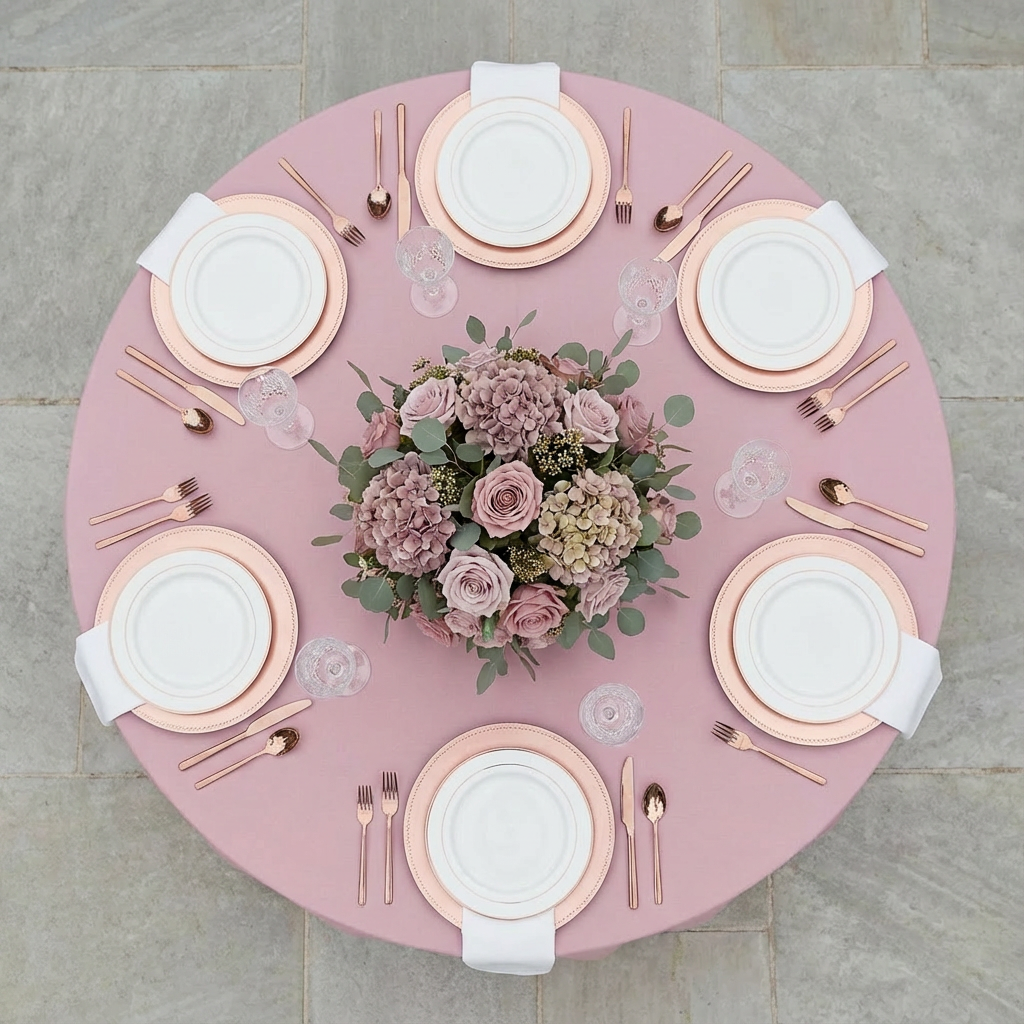 Premium Polyester 108" Round Tablecloth - Dusty Rose/Mauve - CV Linens