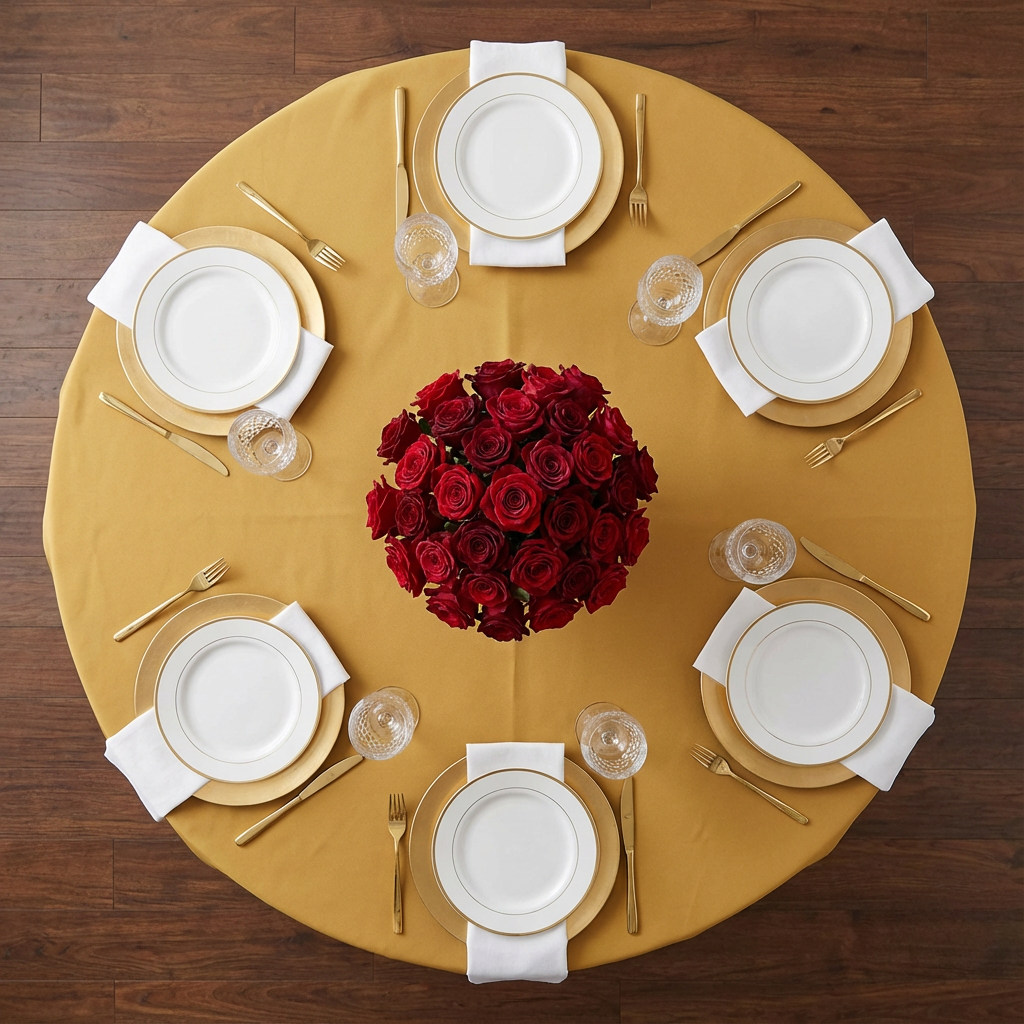 Premium Polyester 108" Round Tablecloth - Gold - CV Linens