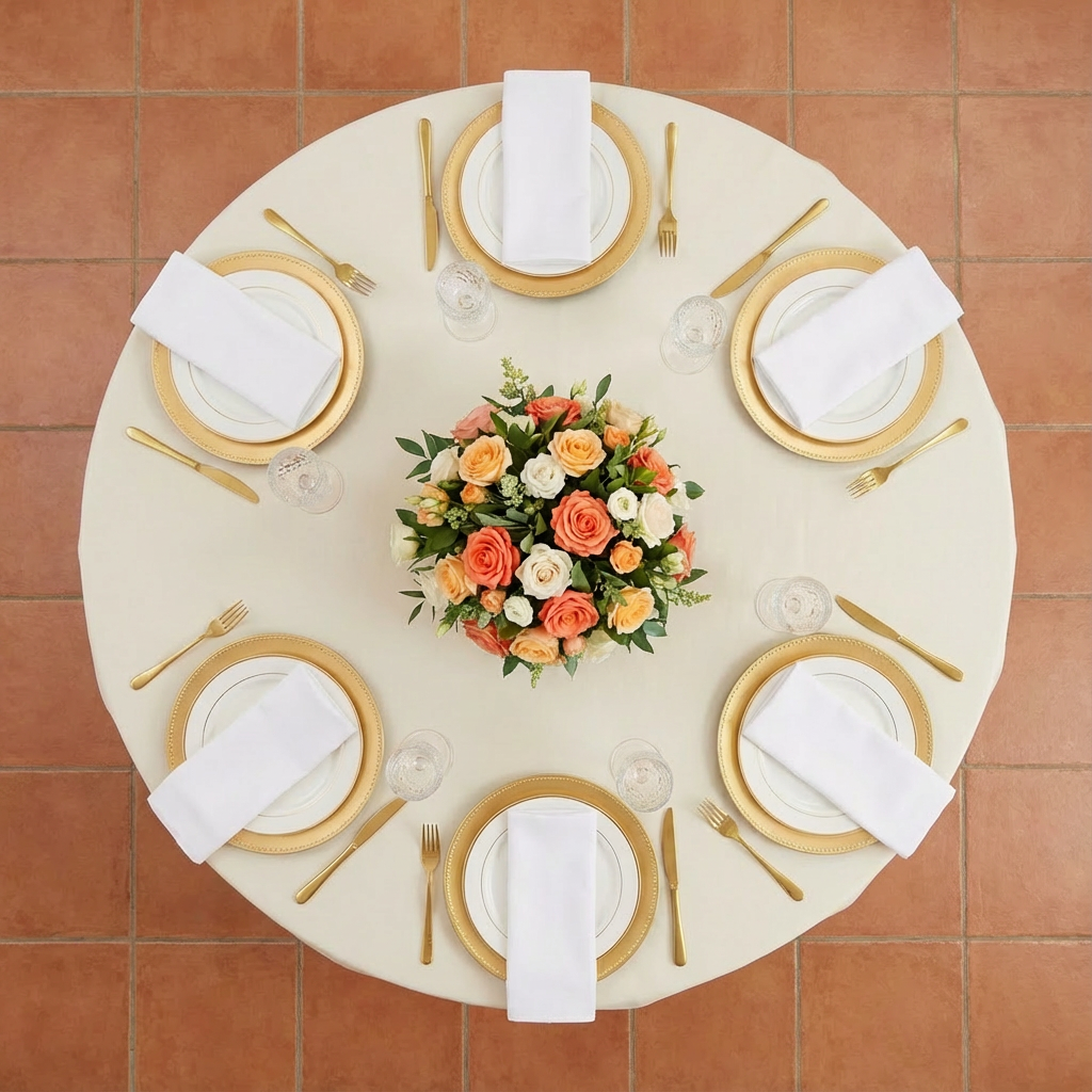 Premium Polyester 108" Round Tablecloth - Light Ivory/Off White - CV Linens