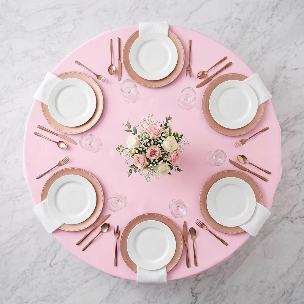 Economy Polyester Tablecloth 108" Round - Pink - CV Linens