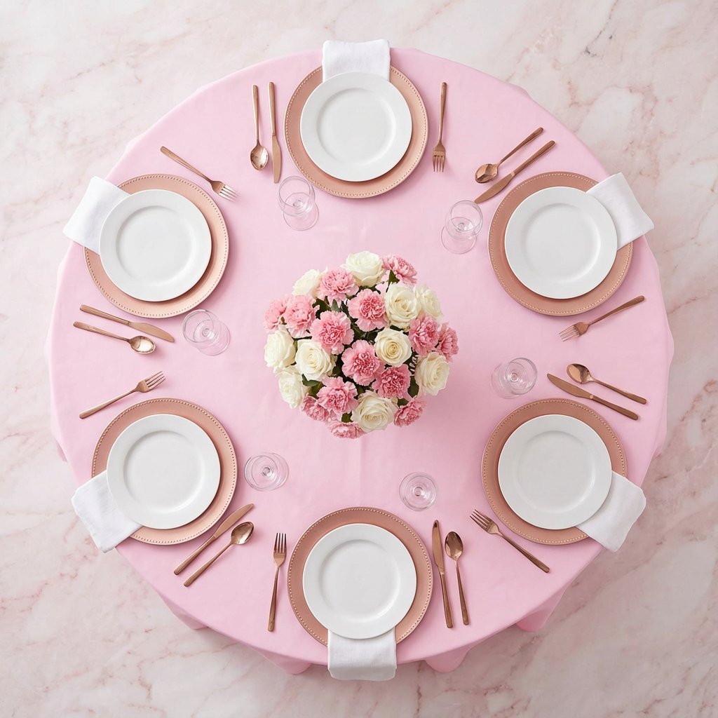 Premium Polyester 108" Round Tablecloth - Pink - CV Linens