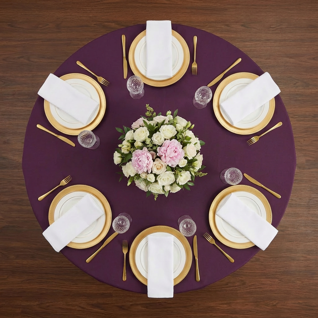 Premium Polyester 108" Round Tablecloth - Eggplant/Plum - CV Linens