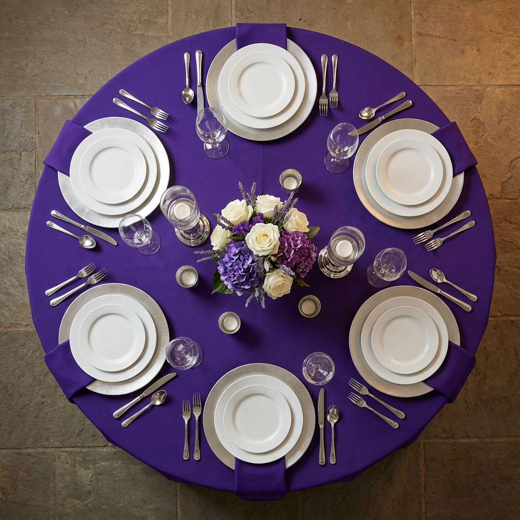 Economy Polyester Tablecloth 108" Round - Purple - CV Linens