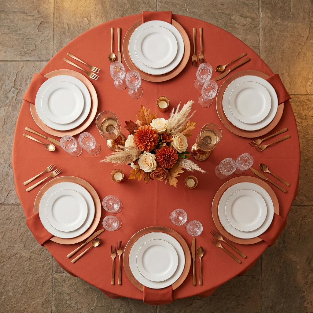 Premium Polyester 108" Round Tablecloth - Rust - CV Linens