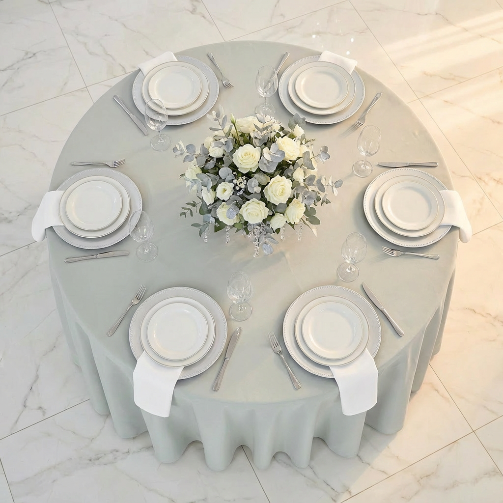 Premium Polyester 108" Round Tablecloth - Gray/Silver - CV Linens