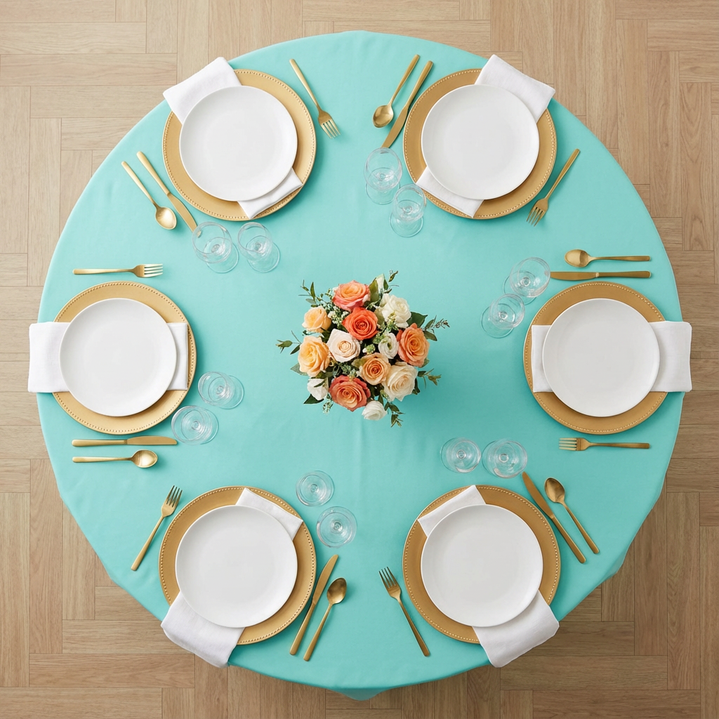 Premium Polyester 108" Round Tablecloth - Turquoise - CV Linens
