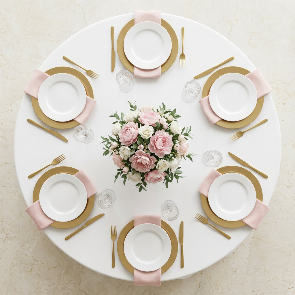 Economy Polyester Tablecloth 108" Round - White - CV Linens