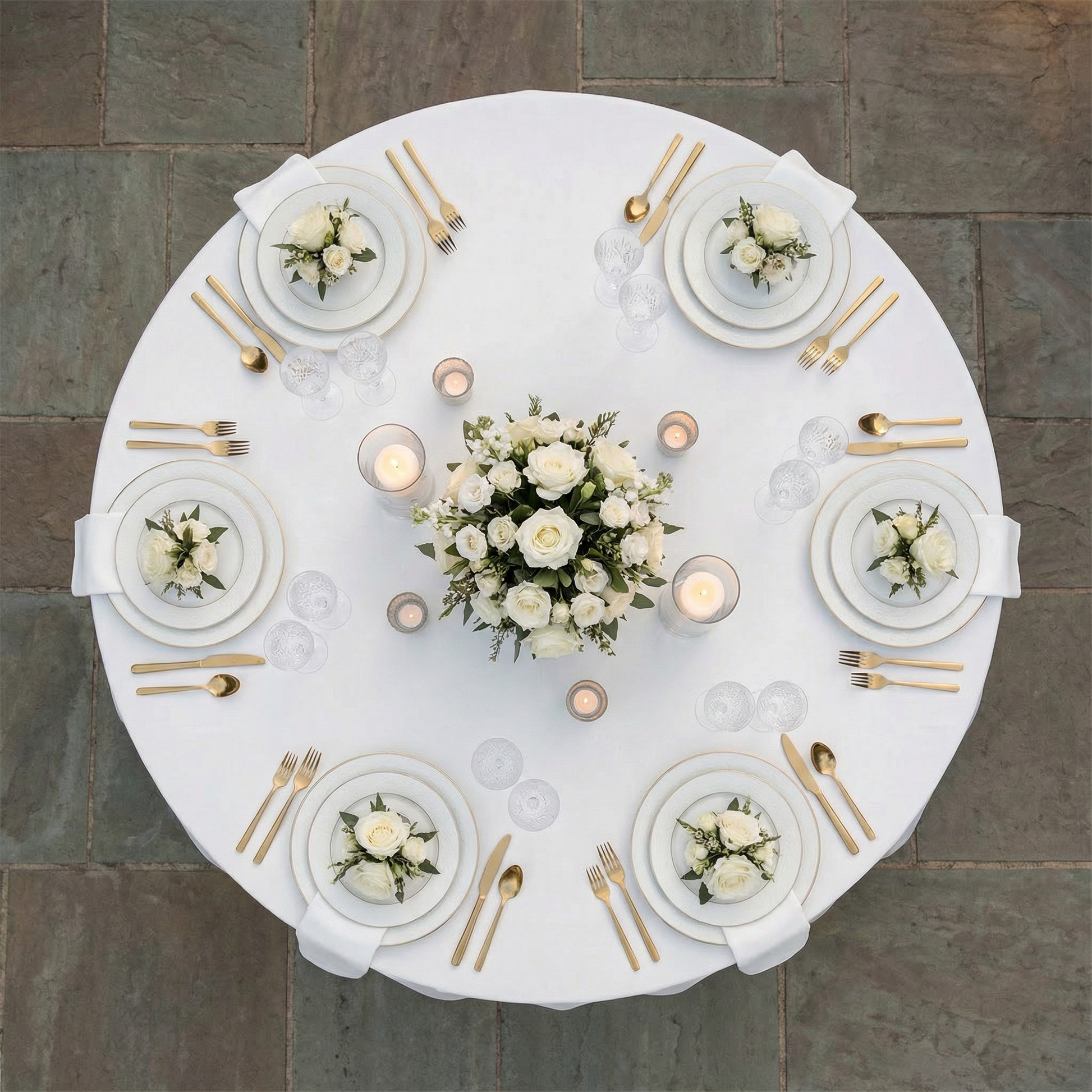Lamour Satin 120" Round Tablecloth - White - CV Linens