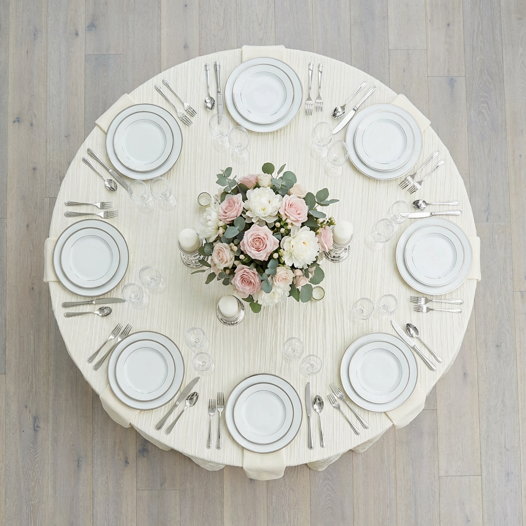 Accordion Crinkle Taffeta 120” Round Tablecloth Ivory - CV Linens™