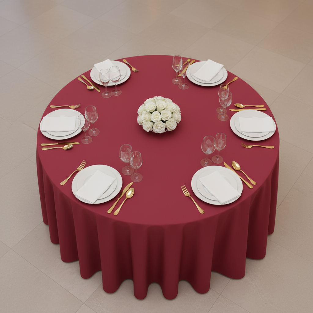 Apple Red Economy Polyester 120" Round Tablecloth | Wedding | Event | Wholesale by CV Linens