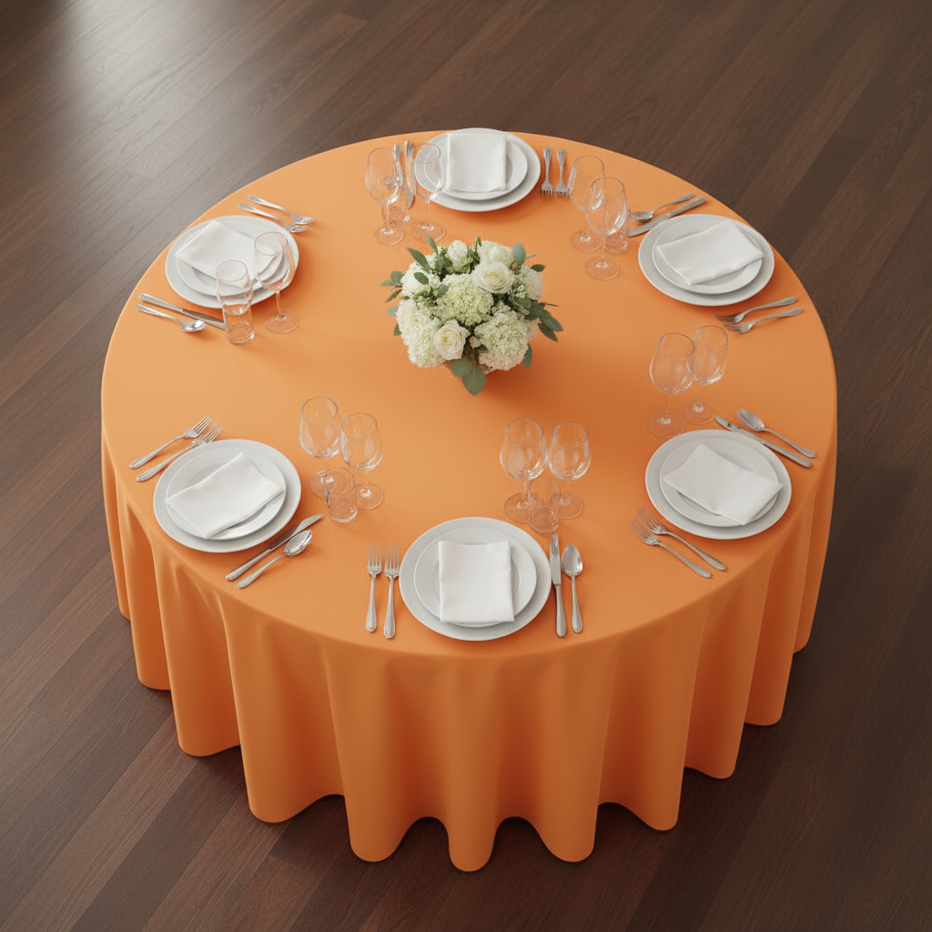 Orange Economy Polyester Tablecloth Round Size: 120 in | Wedding | Event | Wholesale by CV Linens