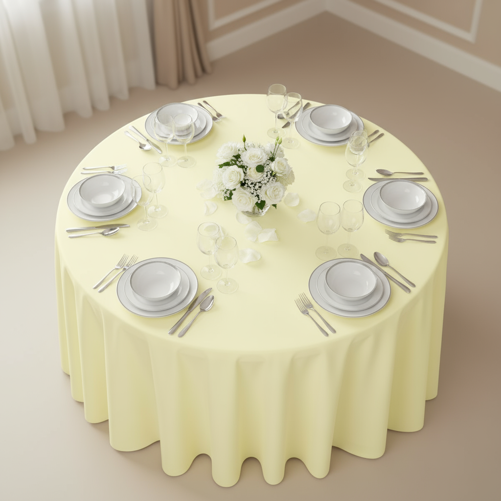 Pastel Yellow Economy Polyester 120" Round Tablecloth | Wedding | Event | Wholesale by CV Linens