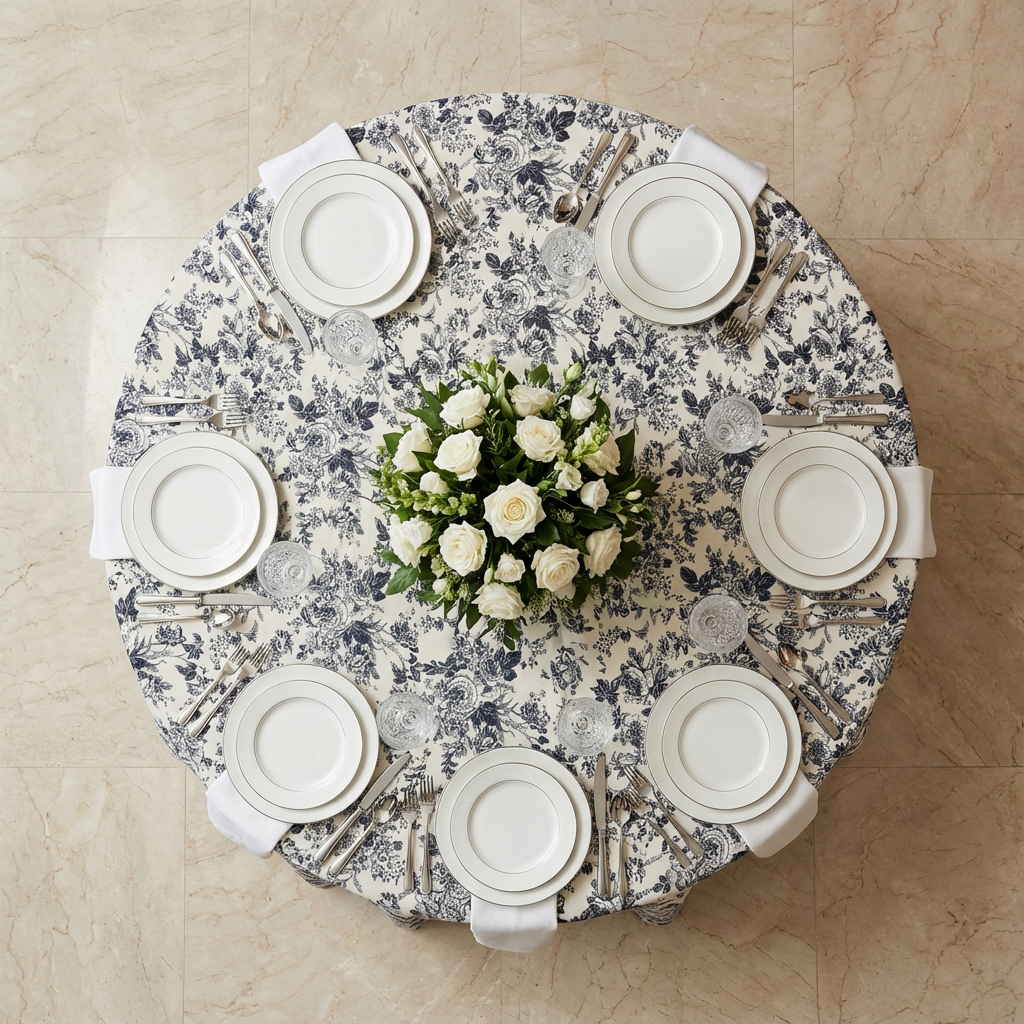 Black French Toile Round Tablecloth Size: 120 in | Polyester | Wedding | Event | Wholesale by CV Linens