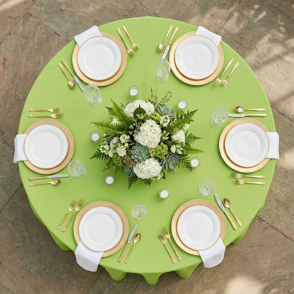 Apple Green Economy Polyester 120" Round Tablecloth | Wedding | Event | Wholesale by CV Linens