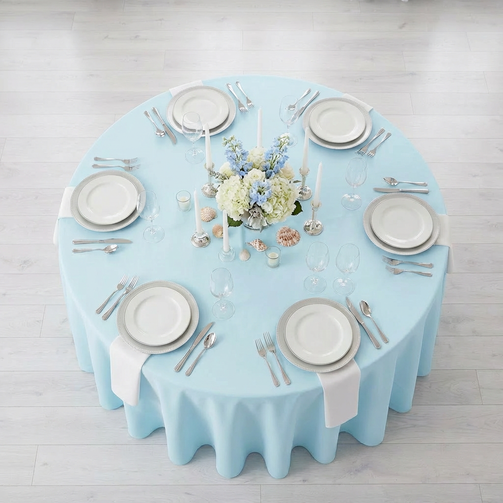 Baby Blue Premium Polyester 120" Round Tablecloth | Wedding | Event | Wholesale by CV Linens