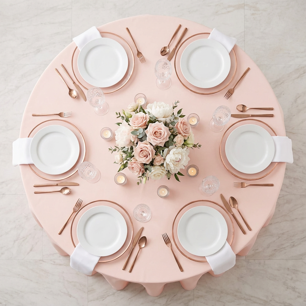 Blush/Rose Gold Premium Polyester Round Tablecloth Size: 120 in | Wedding | Event | Wholesale by CV Linens