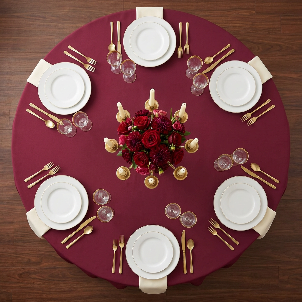 Burgundy Premium Polyester Round Tablecloth Size: 120 in | Wedding | Event | Wholesale by CV Linens