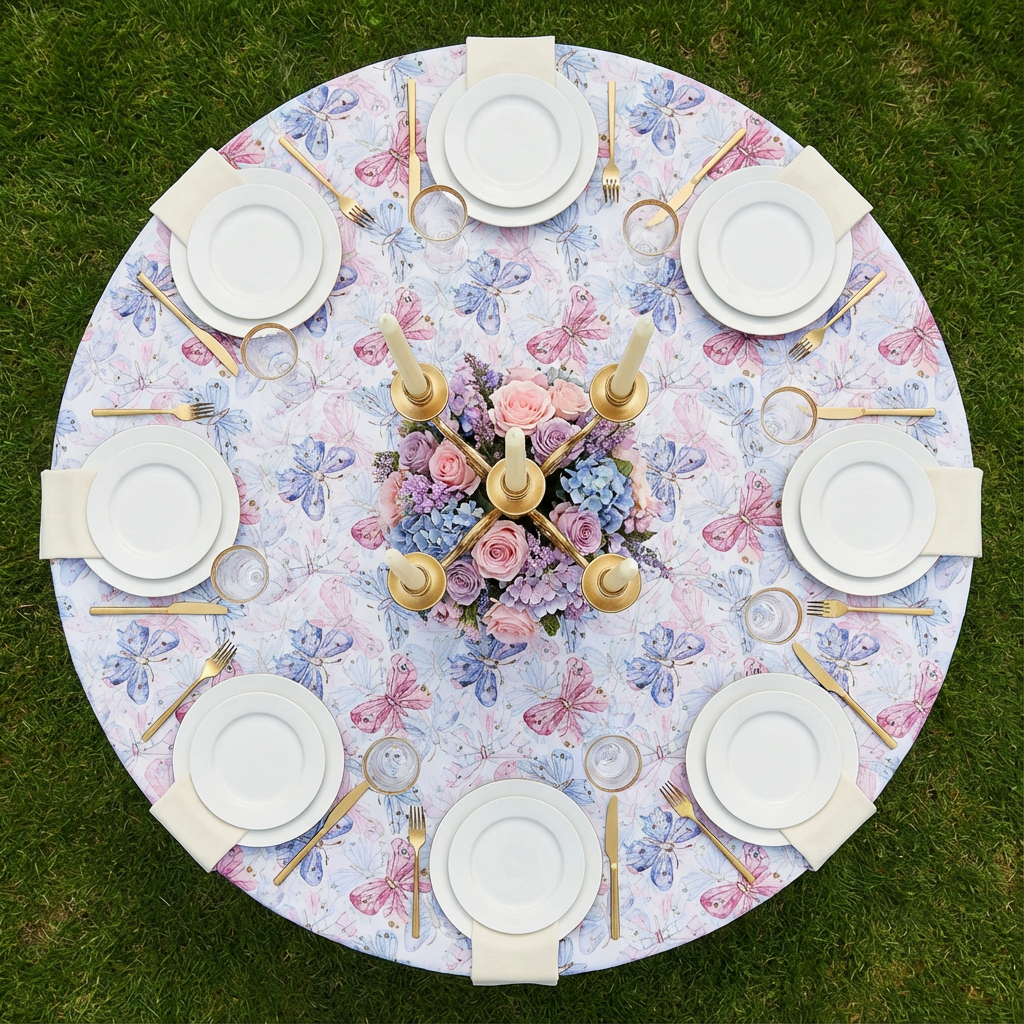 Butterfly Round Tablecloth Size: 120 in | Polyester | Wedding | Event | Wholesale by CV Linens