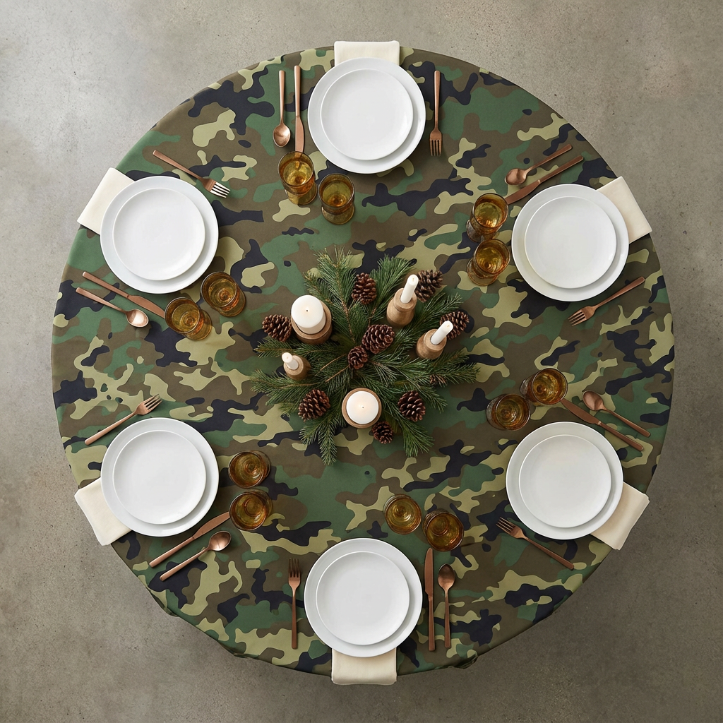 Camouflage Premium Polyester 120" Round Tablecloth | Wedding | Event | Wholesale by CV Linens