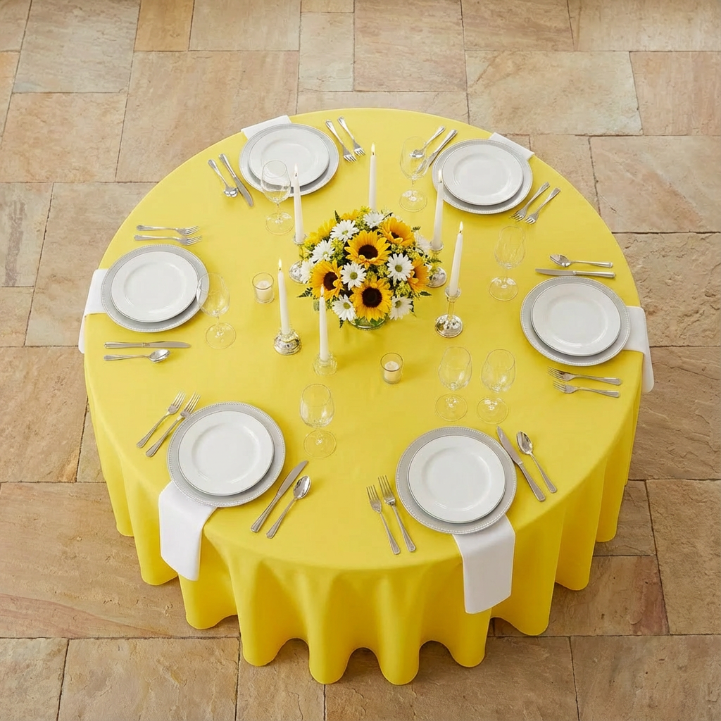 Canary Yellow Premium Polyester 120" Round Tablecloth | Wedding | Event | Wholesale by CV Linens