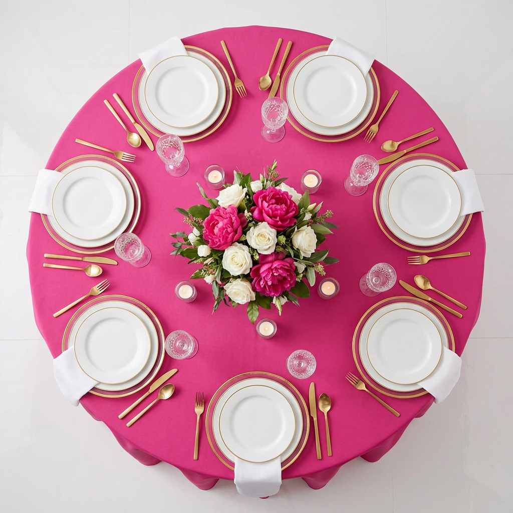 Fuchsia Economy Polyester Tablecloth Round Size: 120 in | Wedding | Event | Wholesale by CV Linens