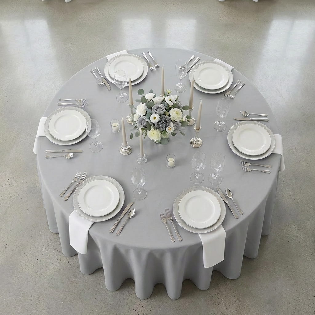 Gray/Silver Economy Polyester 120" Round Tablecloth | Wedding | Event | Wholesale by CV Linens