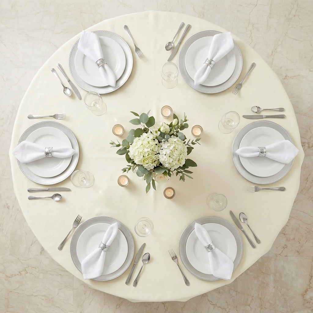 Light Ivory/Off White Premium Polyester 120" Round Tablecloth | Wedding | Event | Wholesale by CV Linens