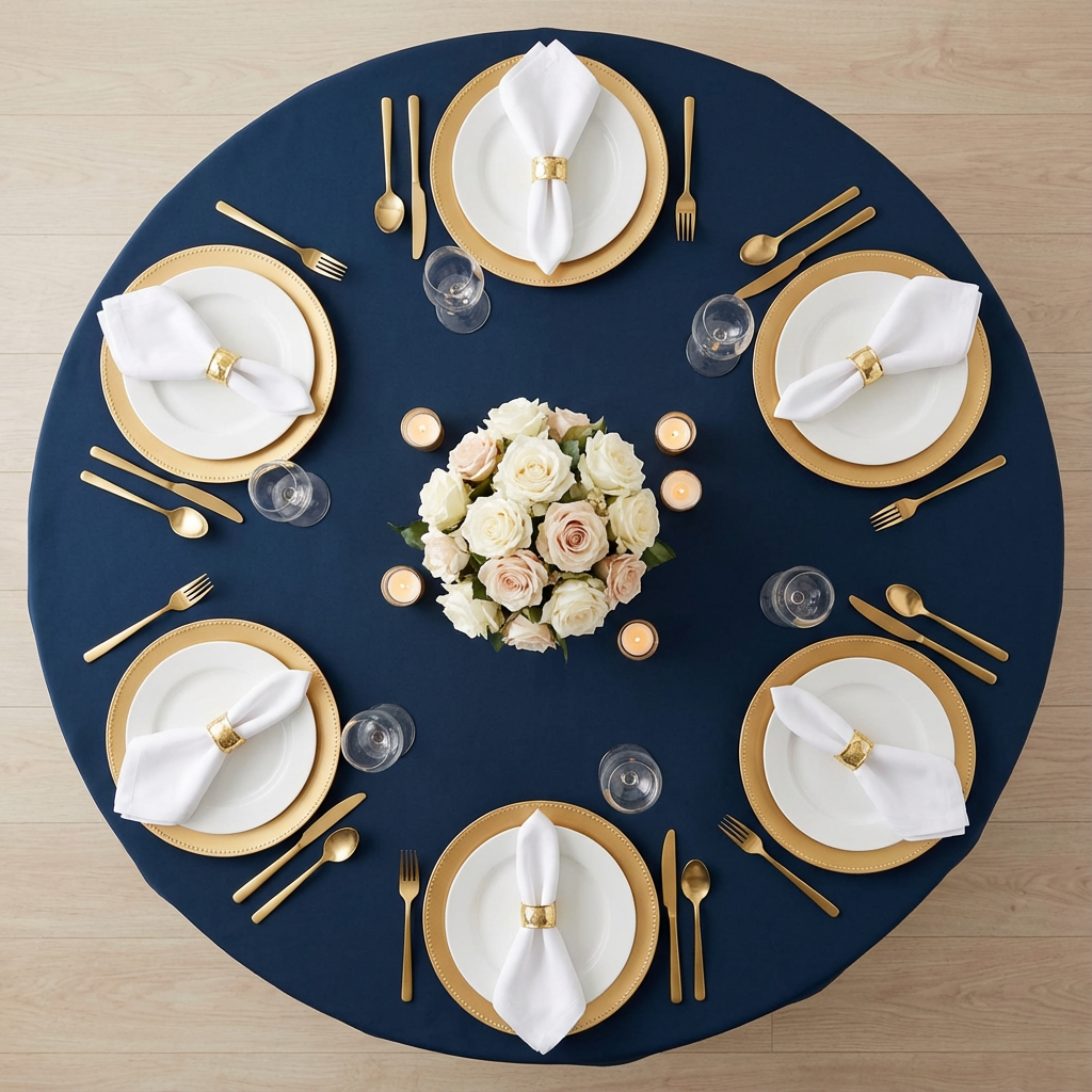 Navy Blue Economy Polyester 120" Round Tablecloth | Wedding | Event | Wholesale by CV Linens