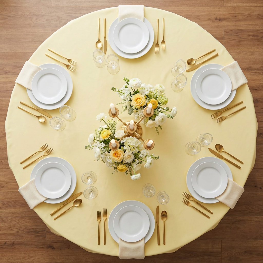 Pastel Yellow Premium Polyester 120" Round Tablecloth | Wedding | Event | Wholesale by CV Linens