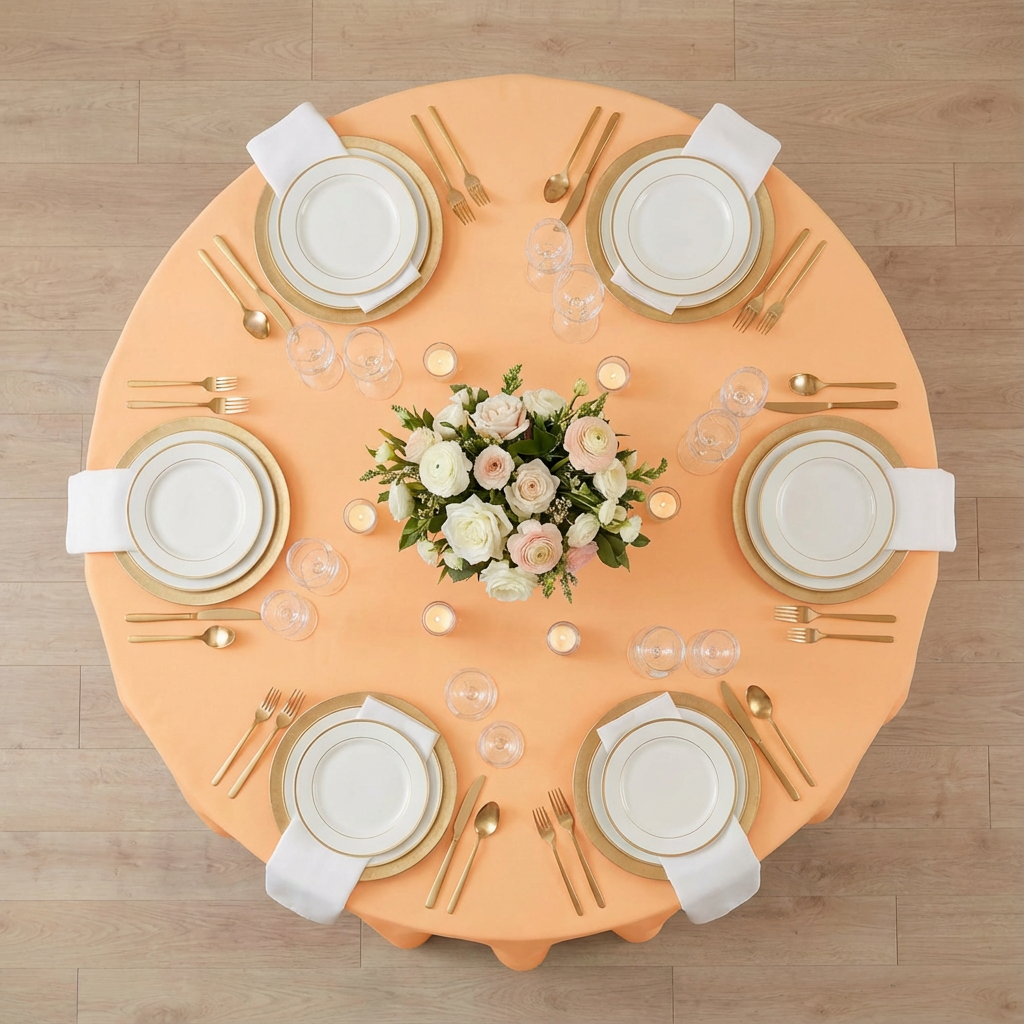 Peach Premium Polyester Round Tablecloth Size: 120 in | Wedding | Event | Wholesale by CV Linens