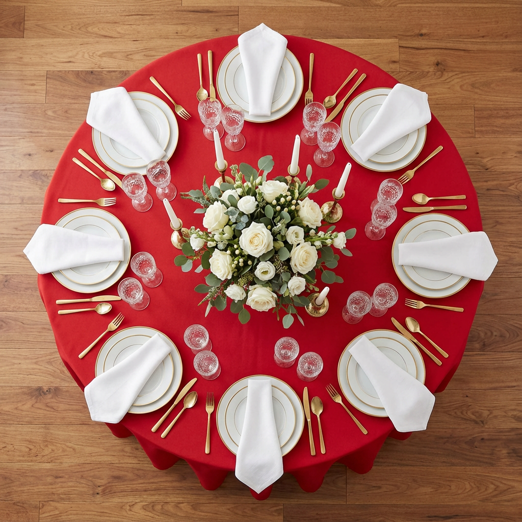 Red Premium Polyester 120" Round Tablecloth | Wedding | Event | Wholesale by CV Linens