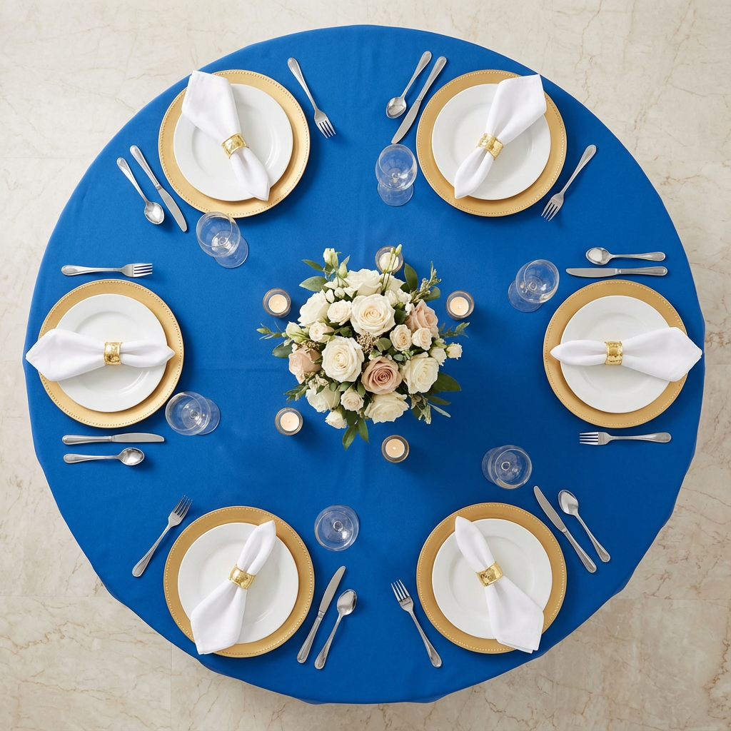 Royal Blue Economy Polyester 120" Round Tablecloth | Wedding | Event | Wholesale by CV Linens
