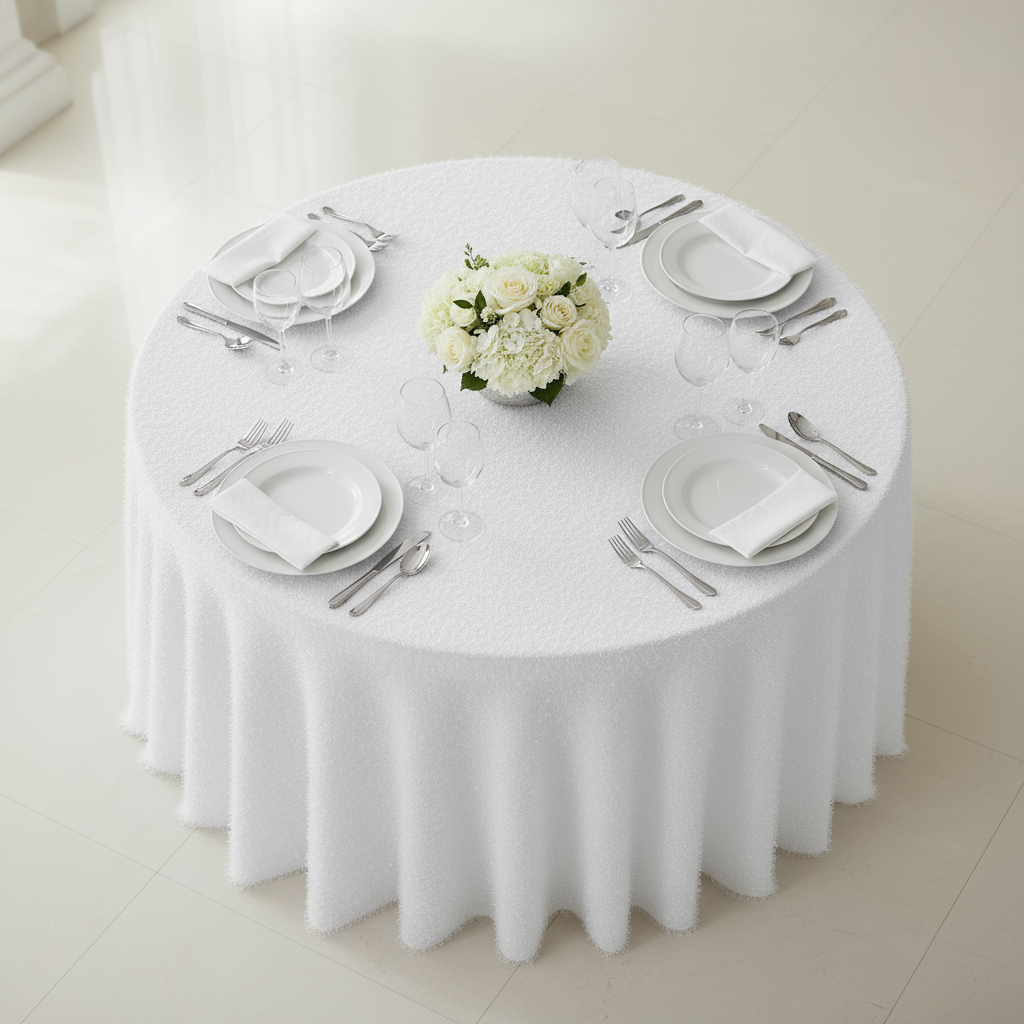 White Flurries 120" Round Tablecloth | Polyester | Wedding | Event | Wholesale by CV Linens
