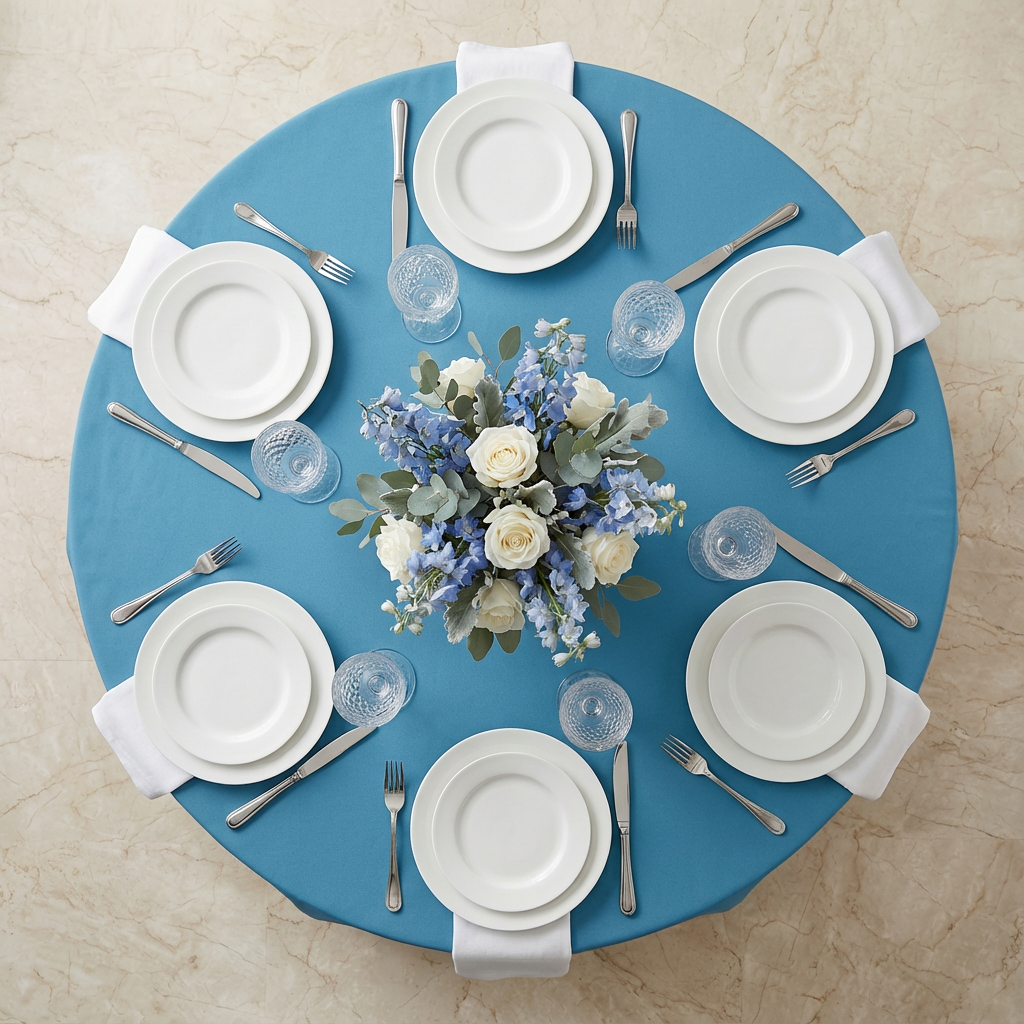 Steele Blue Premium Polyester Round Tablecloth Size: 120 in | Wedding | Event | Wholesale by CV Linens