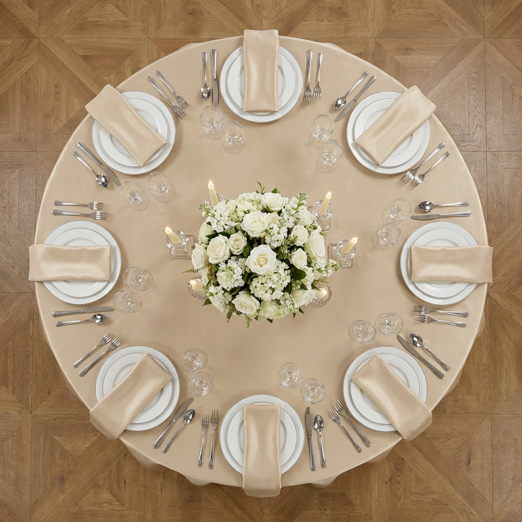 Satin 120" Round Tablecloth - Champagne - CV Linens