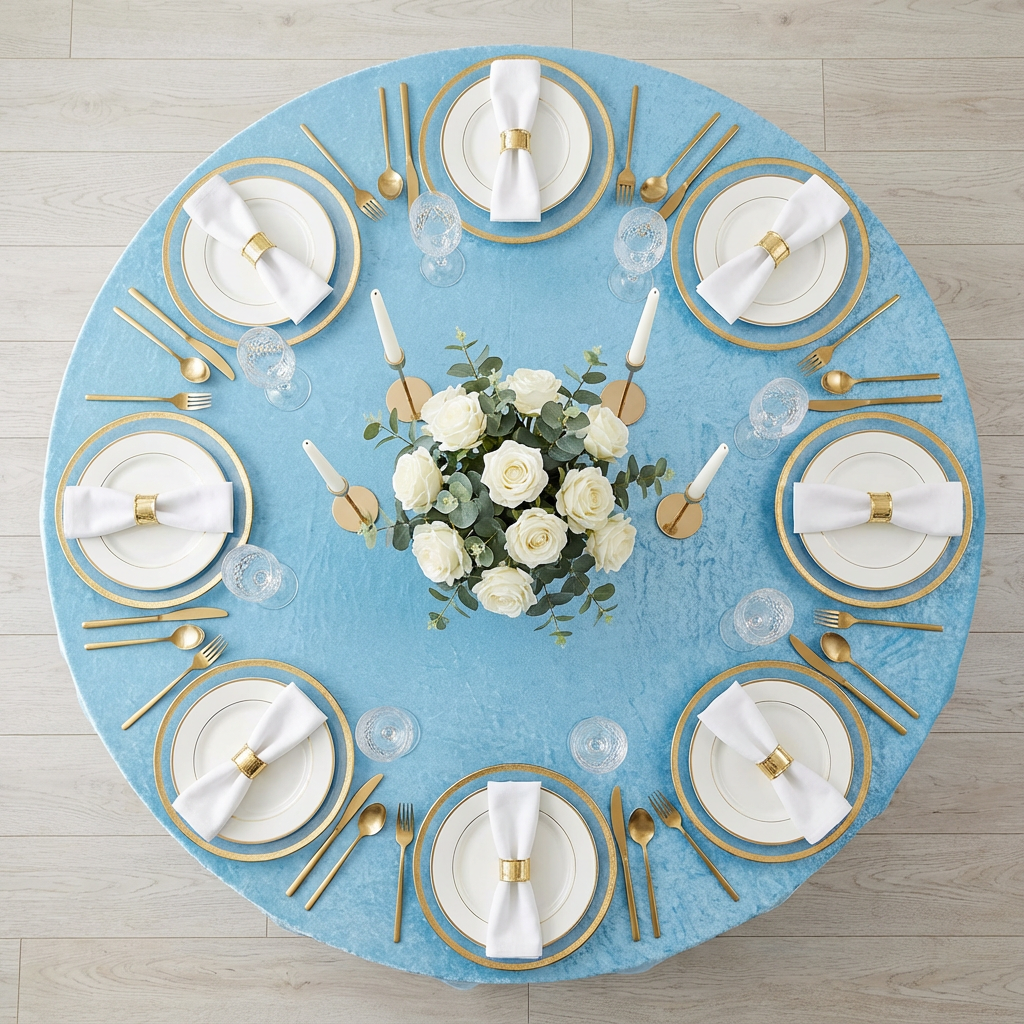 Velvet 120" Round Tablecloth - Baby Blue - CV Linens