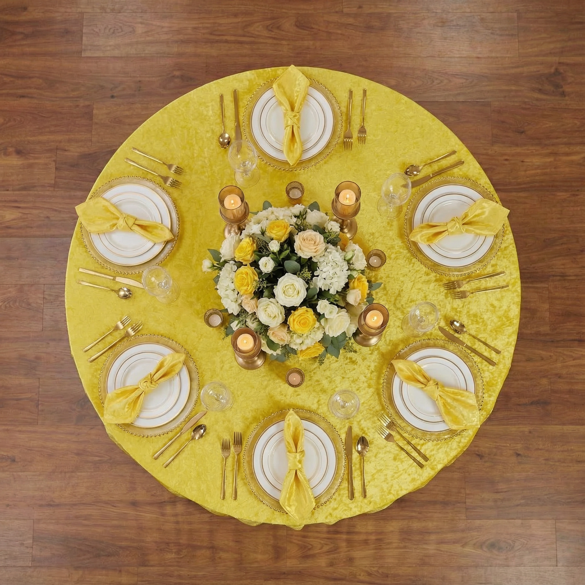 Velvet 120" Round Tablecloth - Canary Yellow - CV Linens