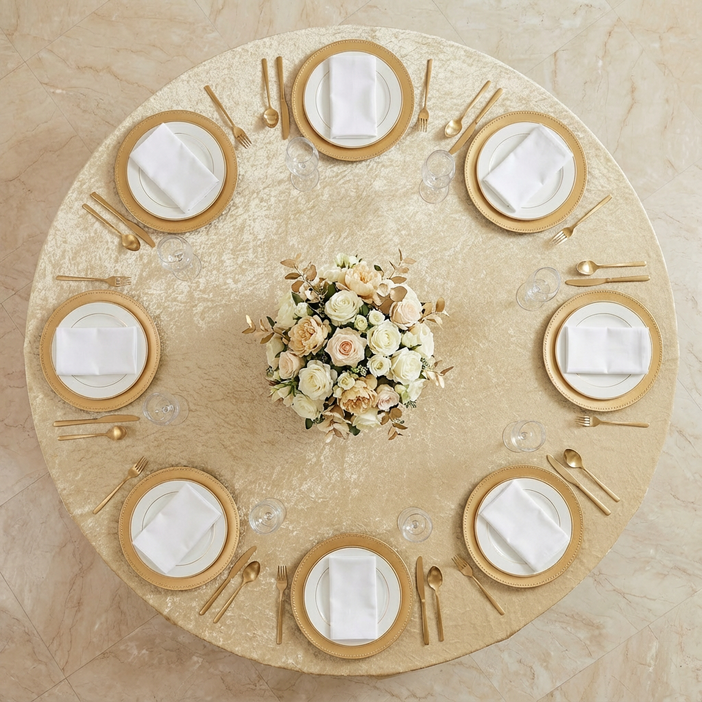 Velvet 120" Round Tablecloth - Champagne - CV Linens