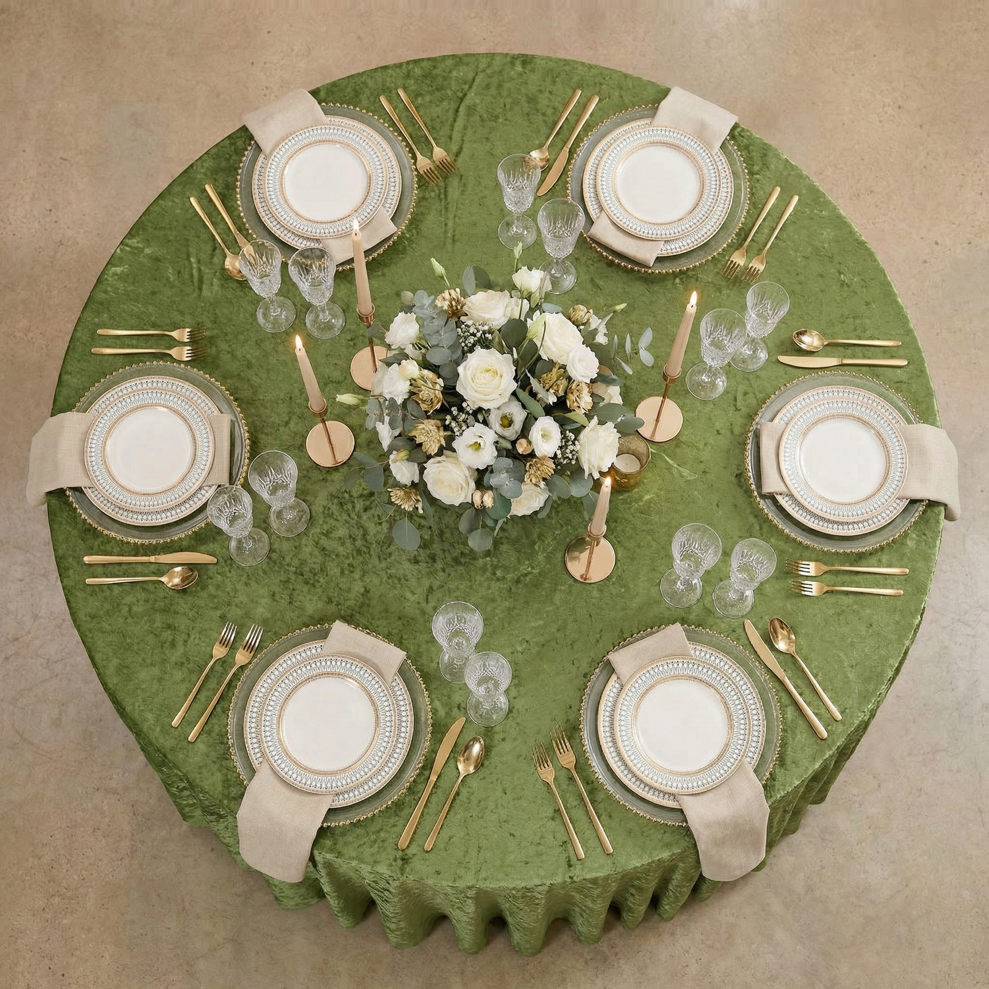 Velvet 120" Round Tablecloth - Dark Sage Green - CV Linens