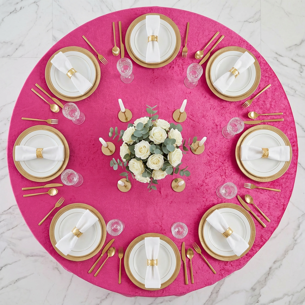 Velvet 120" Round Tablecloth - Fuchsia - CV Linens