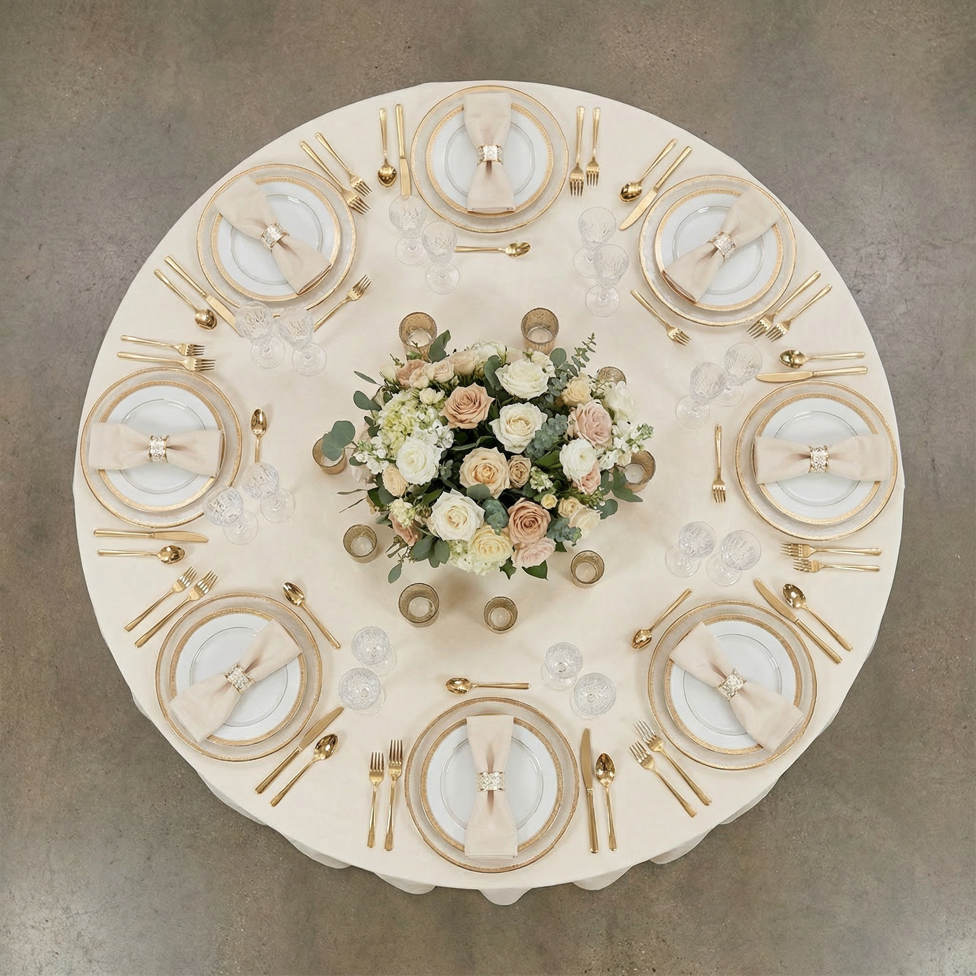 Velvet 120" Round Tablecloth - Ivory - CV Linens