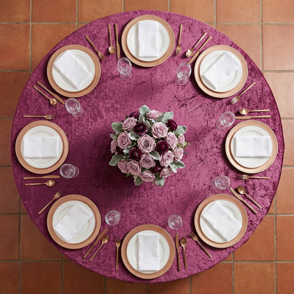 Velvet 120" Round Tablecloth - Mulberry - CV Linens