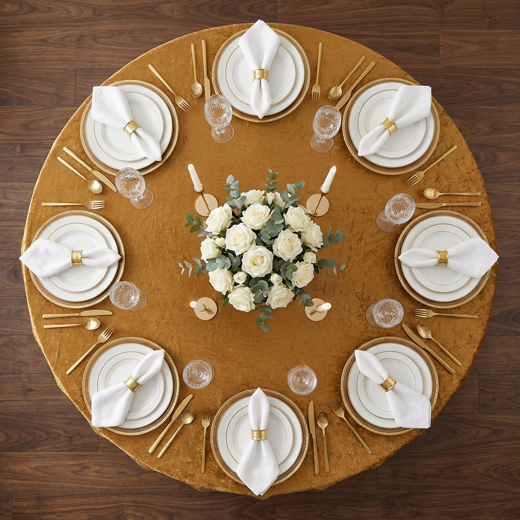 Velvet 120" Round Tablecloth - Mustard Gold - CV Linens