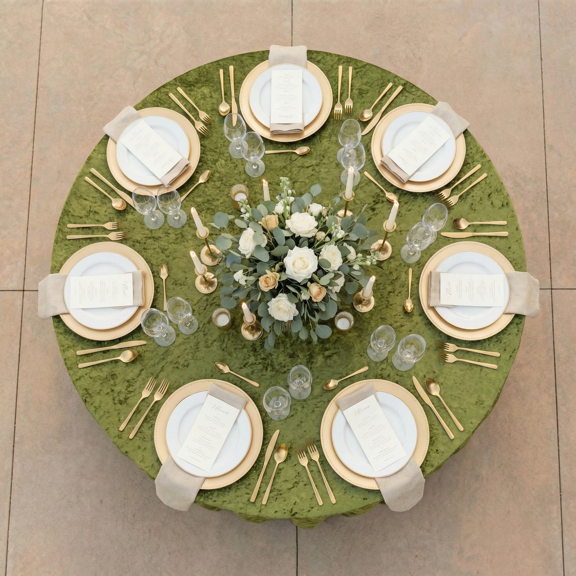 Velvet 120" Round Tablecloth - Olive Green - CV Linens