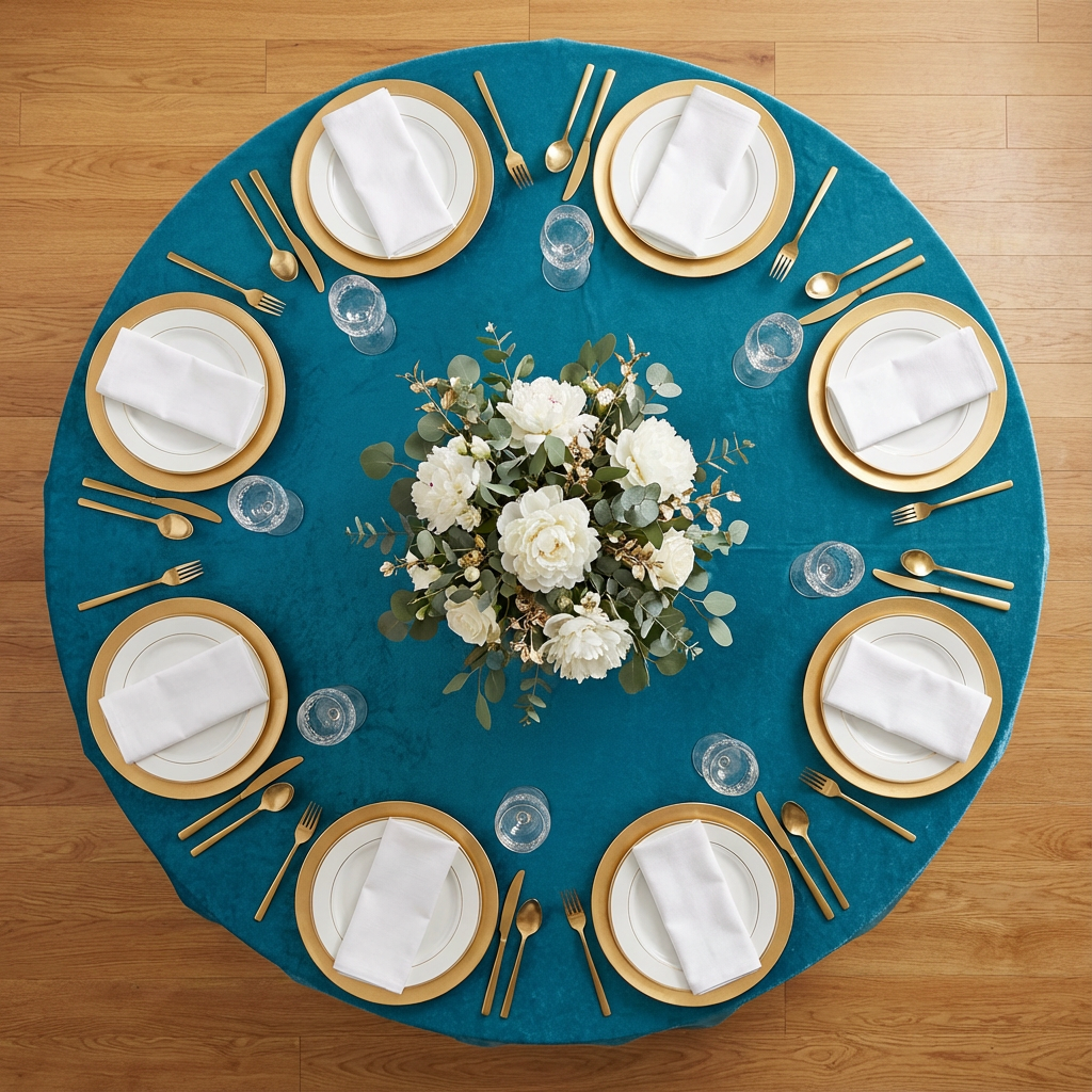 Velvet 120" Round Tablecloth - Peacock Teal - CV Linens